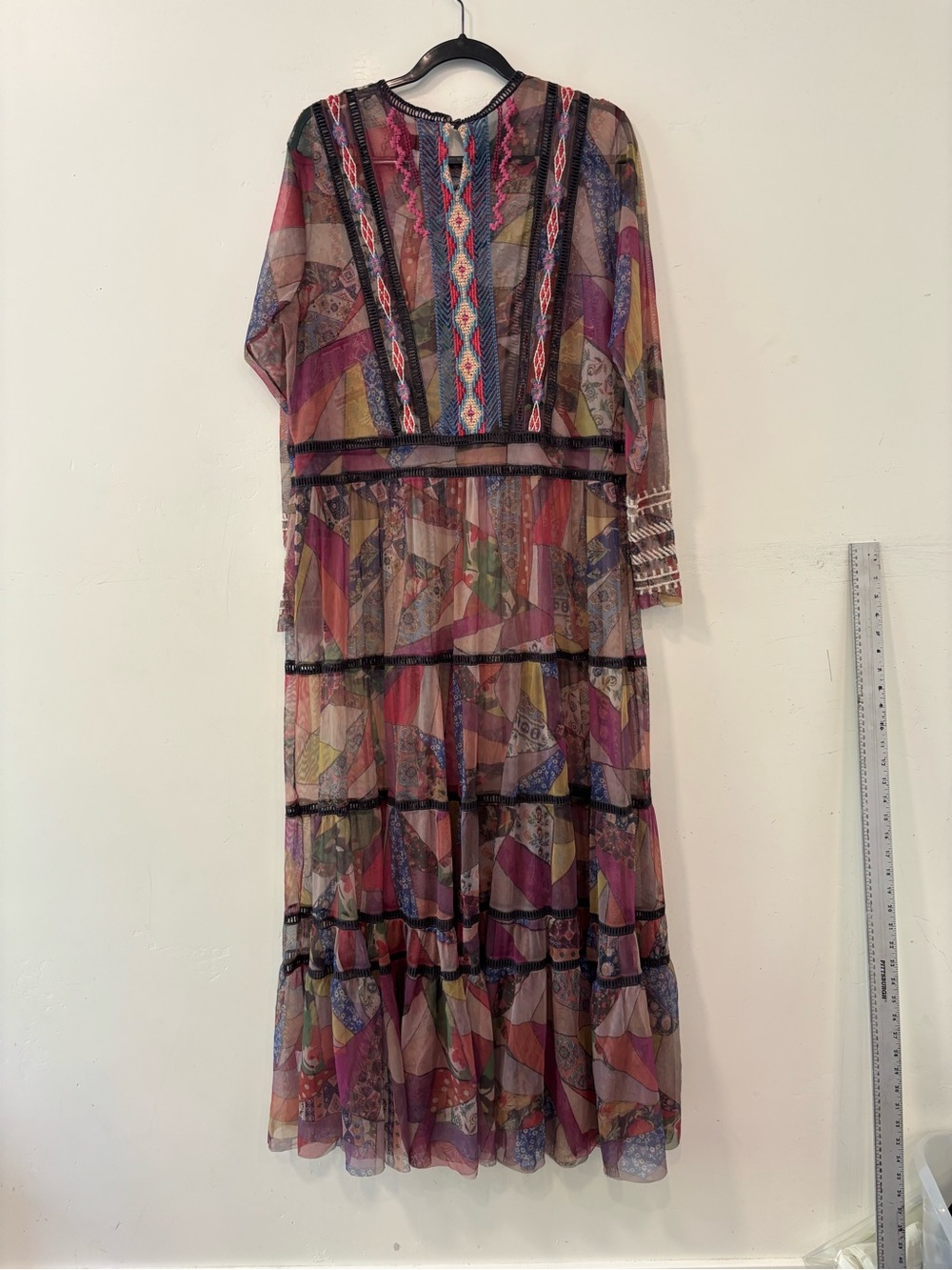 Johnny Was Biya Gervase Sheer Maxi Dress Aztec Romantic Tiered Embroidered XL - Picture 4 of 5